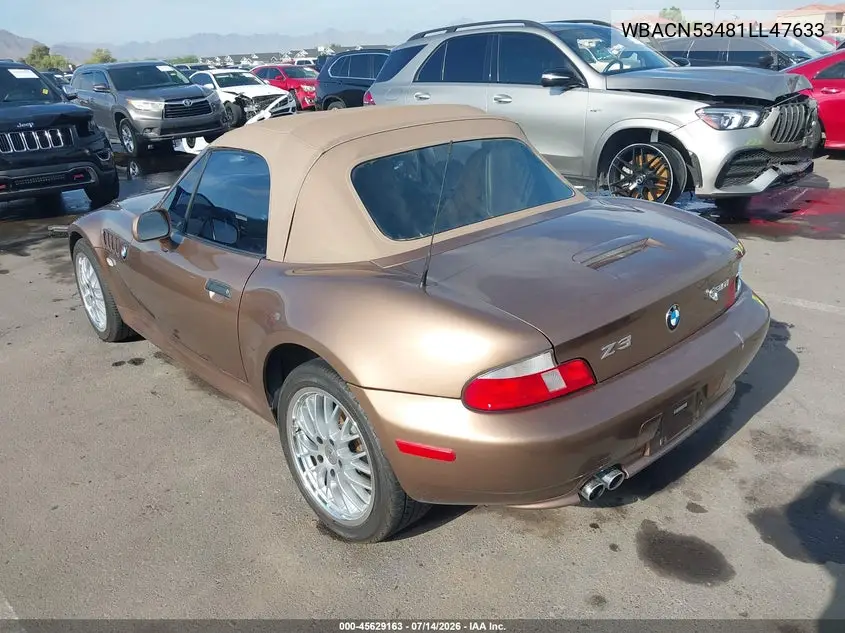 2001 BMW Z3 3.0I VIN: WBACN53481LL47633 Lot: 45629163
