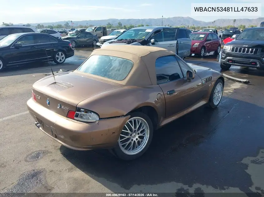 2001 BMW Z3 3.0I VIN: WBACN53481LL47633 Lot: 45629163