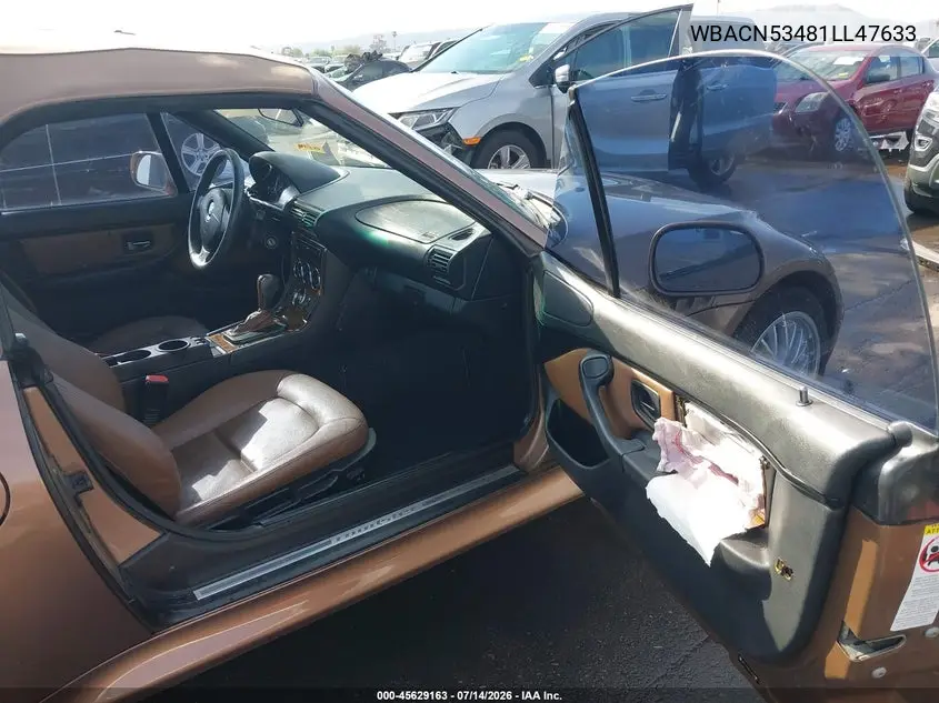 2001 BMW Z3 3.0I VIN: WBACN53481LL47633 Lot: 45629163