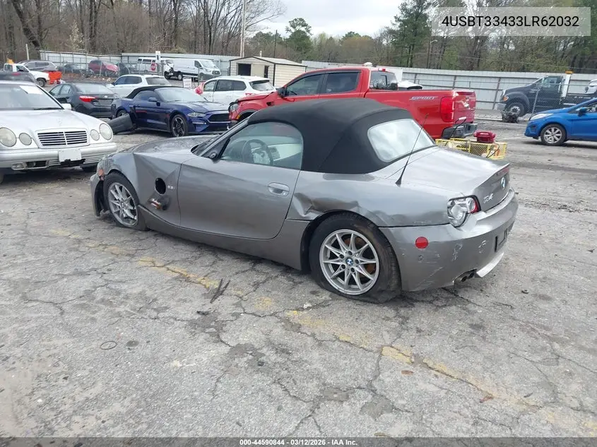 2003 BMW Z4 2.5I VIN: 4USBT33433LR62032 Lot: 44590844