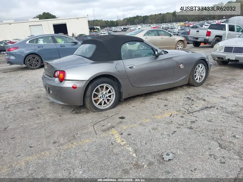 2003 BMW Z4 2.5I VIN: 4USBT33433LR62032 Lot: 44590844