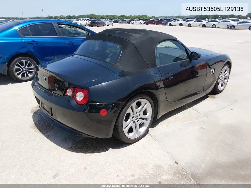 2005 BMW Z4 3.0I VIN: 4USBT53505LT29138 Lot: 45513083