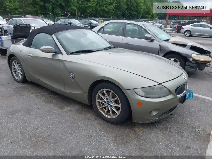 2005 BMW Z4 2.5I VIN: 4USBT33525LS58240 Lot: 45513628