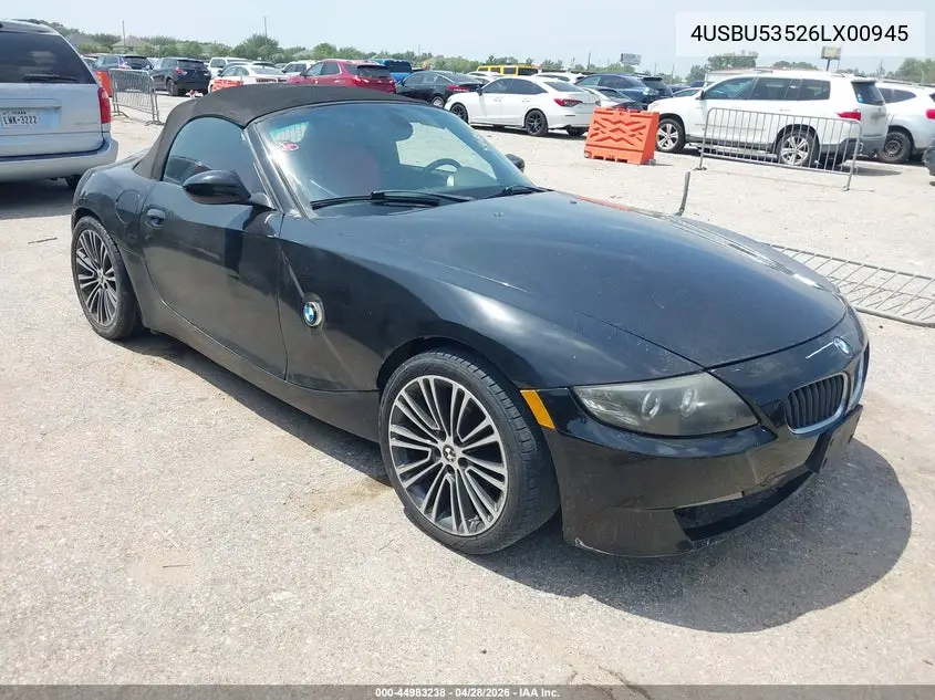 2006 BMW Z4 3.0Si VIN: 4USBU53526LX00945 Lot: 44983238