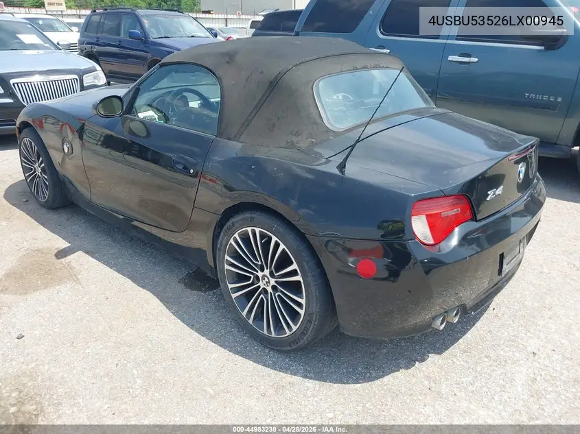 2006 BMW Z4 3.0Si VIN: 4USBU53526LX00945 Lot: 44983238