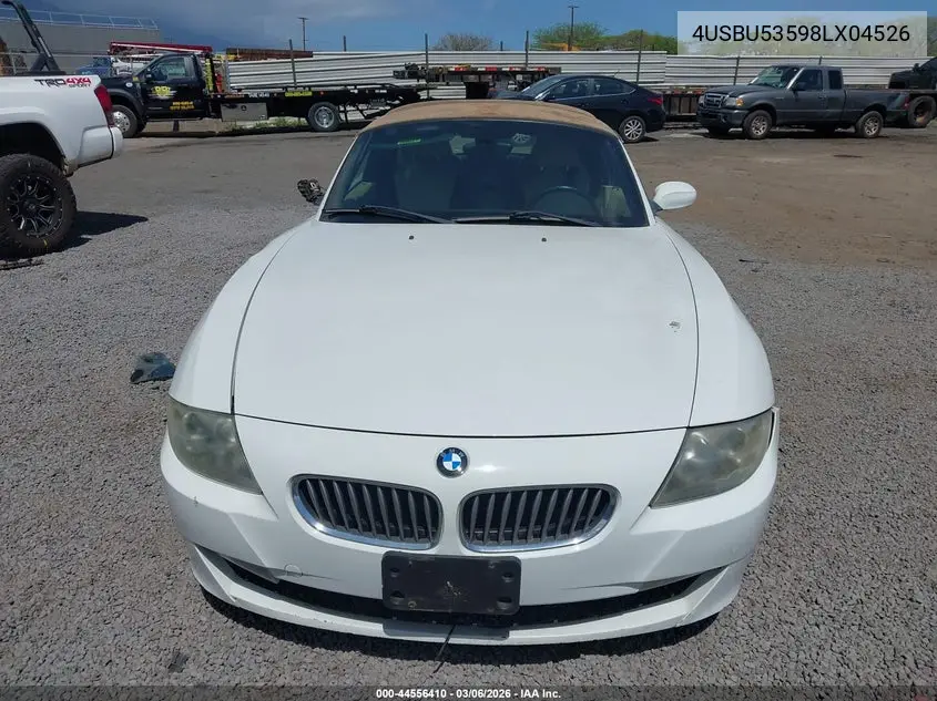 2008 BMW Z4 3.0Si VIN: 4USBU53598LX04526 Lot: 44556410