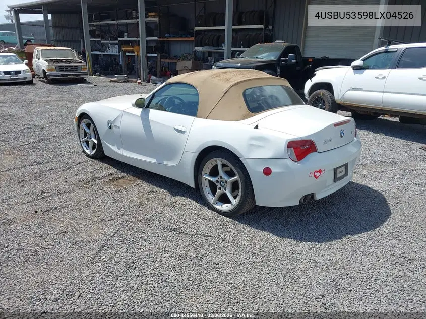 2008 BMW Z4 3.0Si VIN: 4USBU53598LX04526 Lot: 44556410