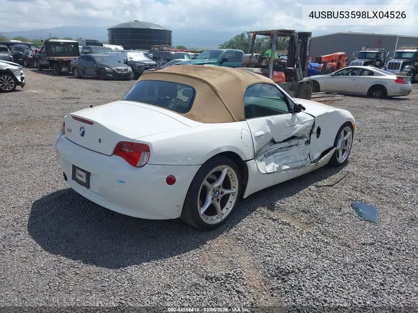 2008 BMW Z4 3.0Si VIN: 4USBU53598LX04526 Lot: 44556410