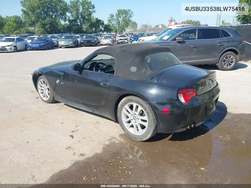 2008 BMW Z4 3.0I VIN: 4USBU33538LW75416 Lot: 45395466