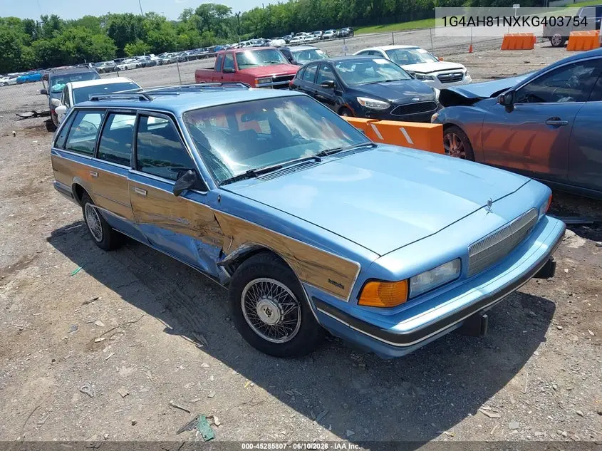 1989 Buick Century Custom VIN: 1G4AH81NXKG403754 Lot: 45285807