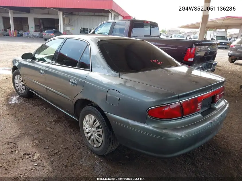 2005 Buick Century VIN: 2G4WS52J051136286 Lot: 44744536