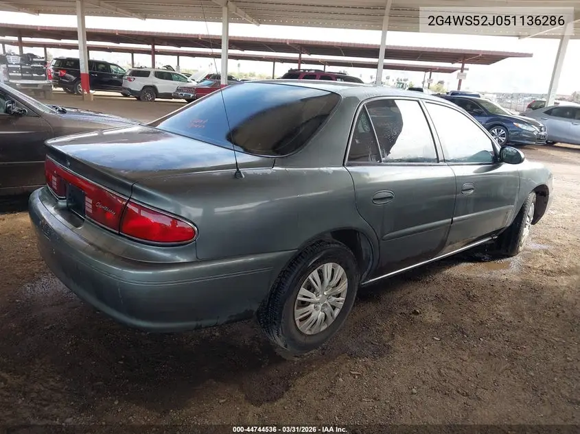 2005 Buick Century VIN: 2G4WS52J051136286 Lot: 44744536