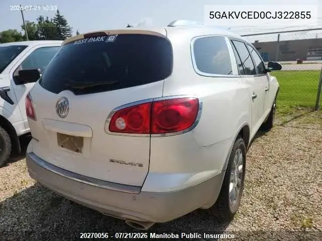 2012 Buick Enclave Cxl VIN: 5GAKVCED0CJ322855 Lot: 20270056
