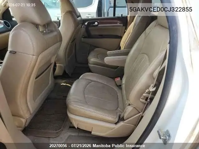 2012 Buick Enclave Cxl VIN: 5GAKVCED0CJ322855 Lot: 20270056