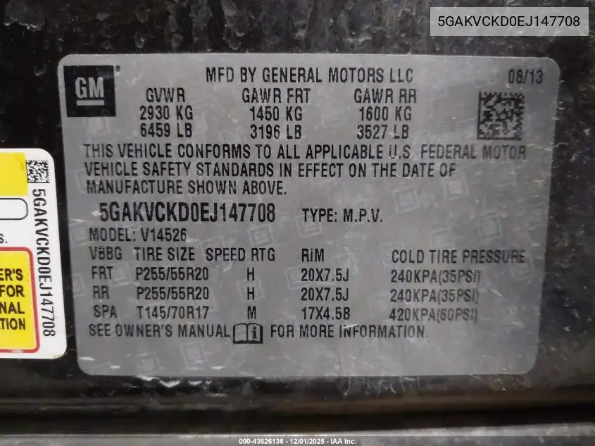 5GAKVCKD0EJ147708 2014 Buick Enclave Premium