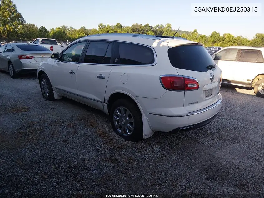2014 Buick Enclave Leather VIN: 5GAKVBKD0EJ250315 Lot: 45630734