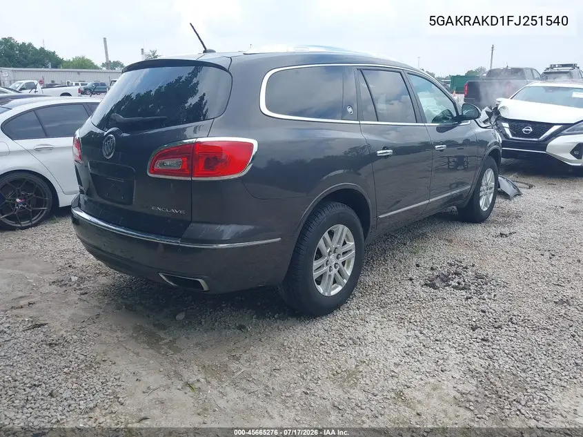 2015 Buick Enclave Convenience VIN: 5GAKRAKD1FJ251540 Lot: 45665276
