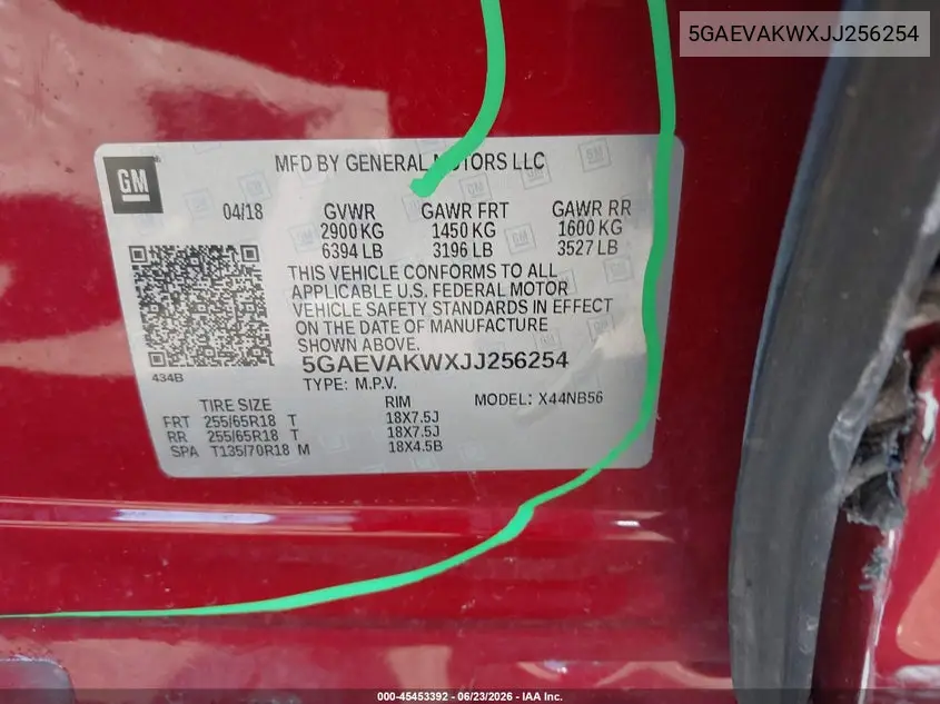 2018 Buick Enclave Essence VIN: 5GAEVAKWXJJ256254 Lot: 45453392