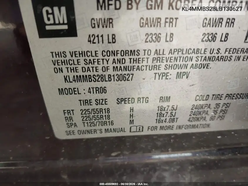2020 Buick Encore Gx Fwd Preferred VIN: KL4MMBS28LB130627 Lot: 45509693