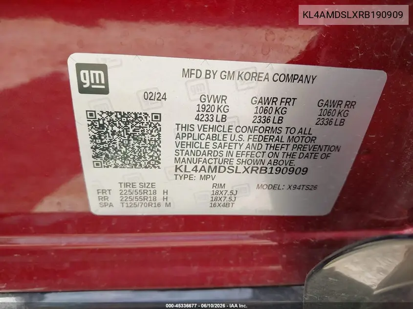 2024 Buick Encore Gx Sport Touring Fwd VIN: KL4AMDSLXRB190909 Lot: 45336677