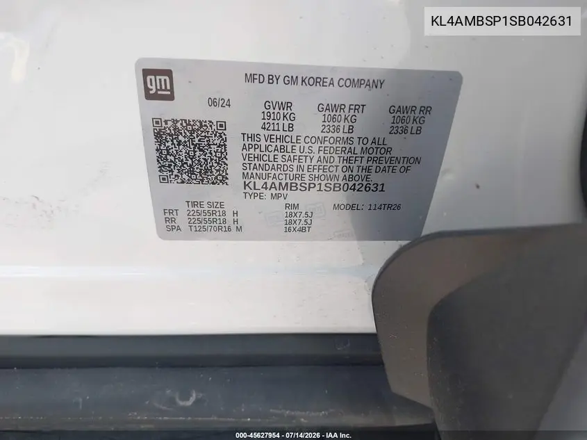 2025 Buick Encore Gx Preferred Fwd VIN: KL4AMBSP1SB042631 Lot: 45627954