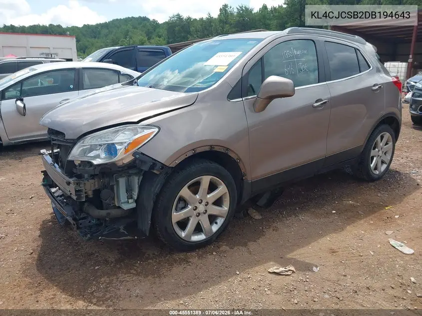 2013 Buick Encore Leather VIN: KL4CJCSB2DB194643 Lot: 45551389