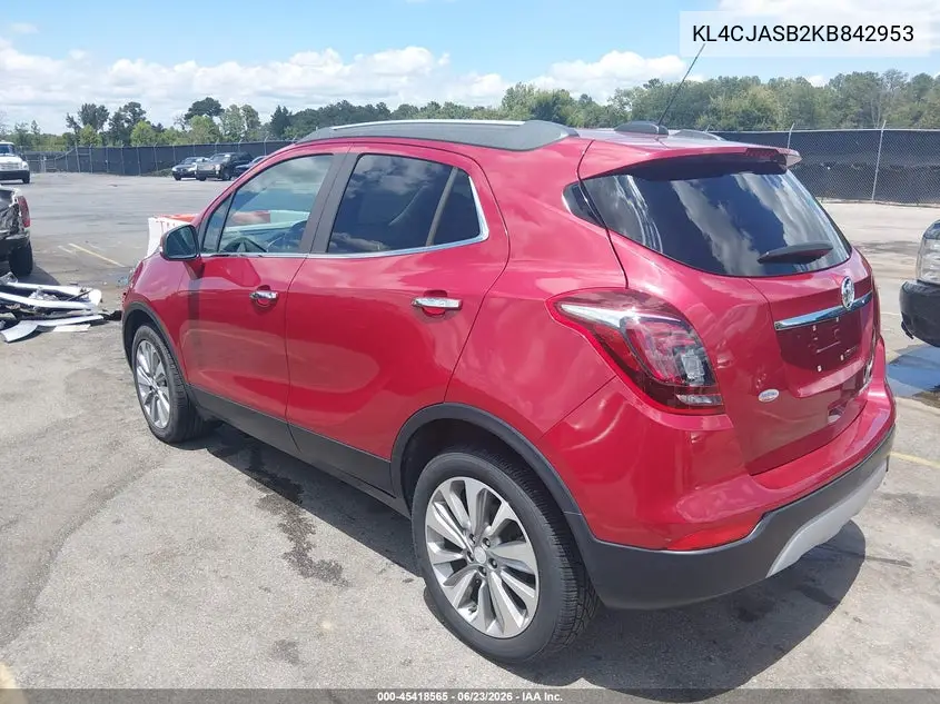 2019 Buick Encore Fwd Preferred VIN: KL4CJASB2KB842953 Lot: 45418565