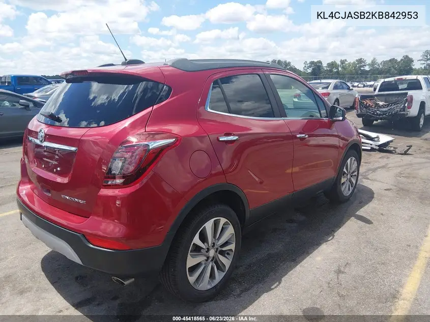 2019 Buick Encore Fwd Preferred VIN: KL4CJASB2KB842953 Lot: 45418565