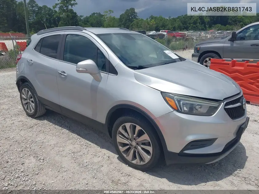 2019 Buick Encore Fwd Preferred VIN: KL4CJASB2KB831743 Lot: 45452561