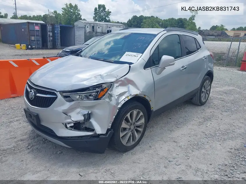 2019 Buick Encore Fwd Preferred VIN: KL4CJASB2KB831743 Lot: 45452561