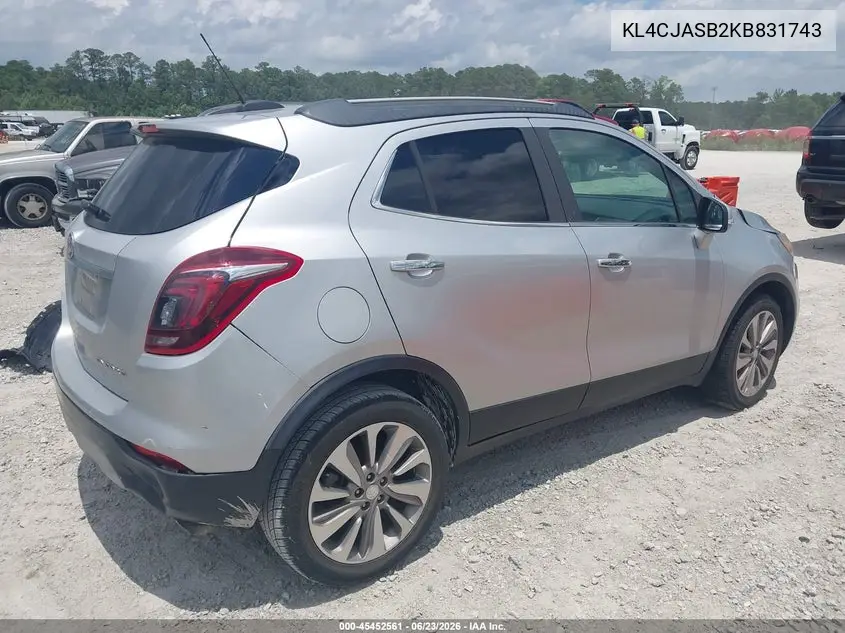 2019 Buick Encore Fwd Preferred VIN: KL4CJASB2KB831743 Lot: 45452561