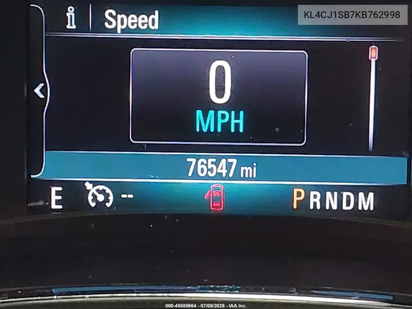 2019 Buick Encore Fwd Sport Touring VIN: KL4CJ1SB7KB762998 Lot: 45585664