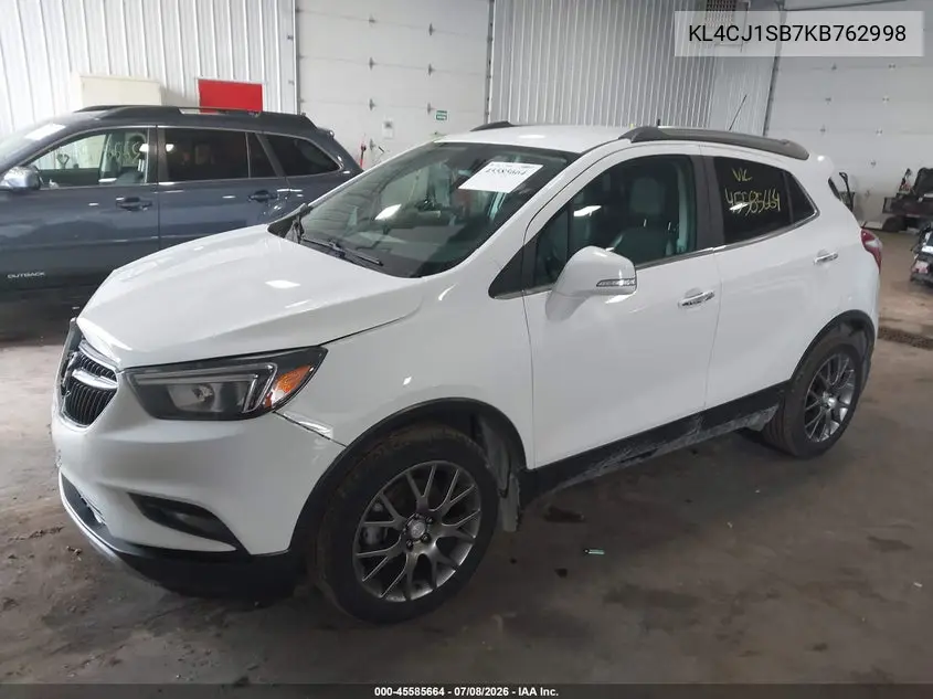 2019 Buick Encore Fwd Sport Touring VIN: KL4CJ1SB7KB762998 Lot: 45585664