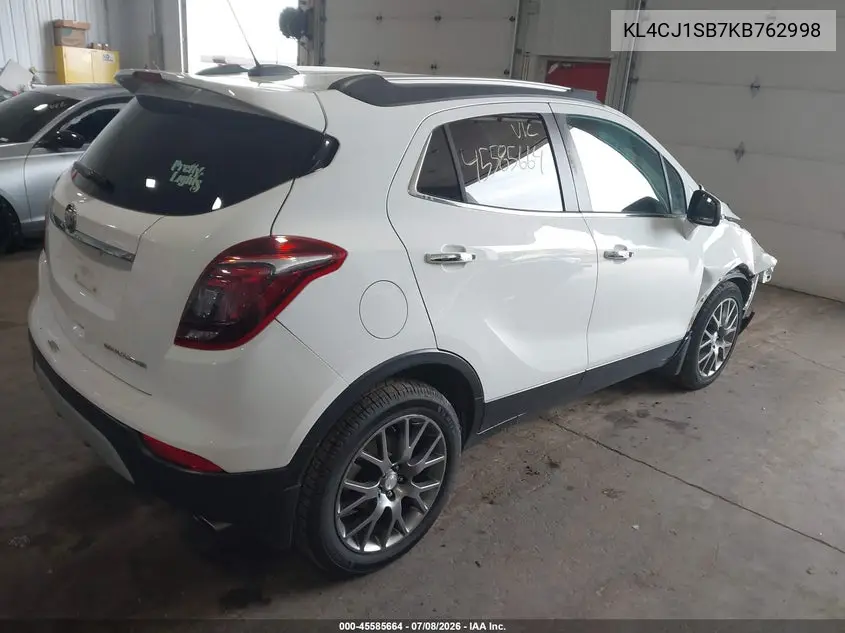 2019 Buick Encore Fwd Sport Touring VIN: KL4CJ1SB7KB762998 Lot: 45585664