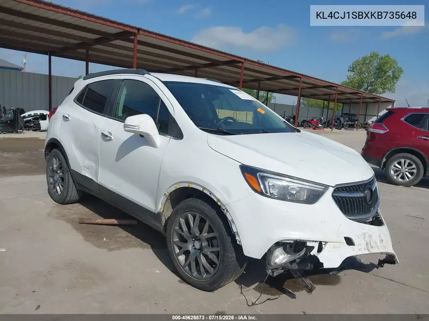 2019 Buick Encore Fwd Sport Touring VIN: KL4CJ1SBXKB735648 Lot: 45626873