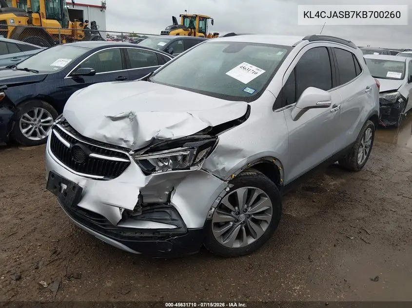 2019 Buick Encore Fwd Preferred VIN: KL4CJASB7KB700260 Lot: 45631710