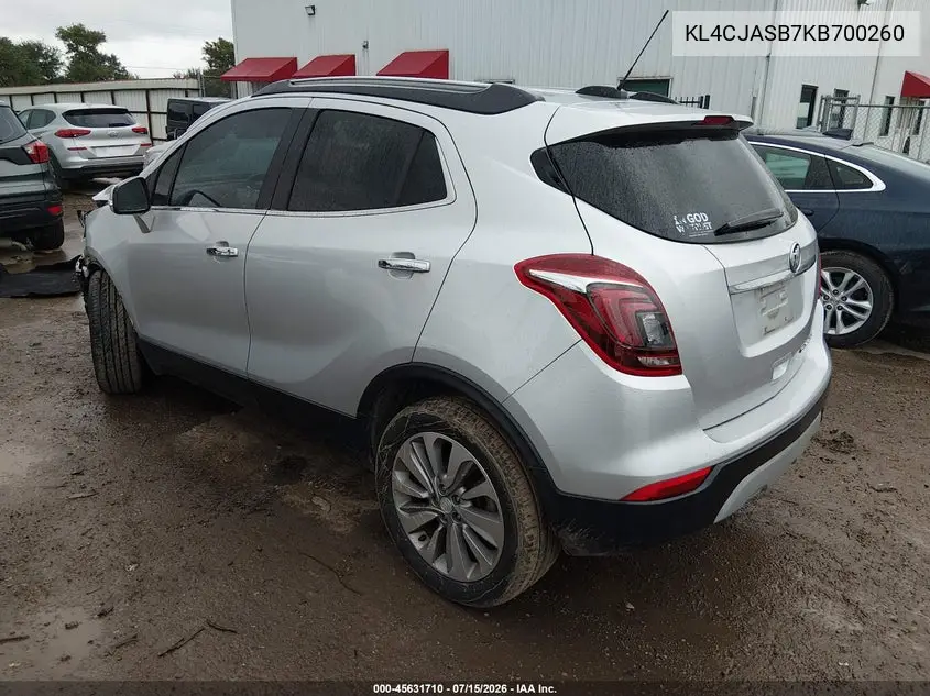 2019 Buick Encore Fwd Preferred VIN: KL4CJASB7KB700260 Lot: 45631710