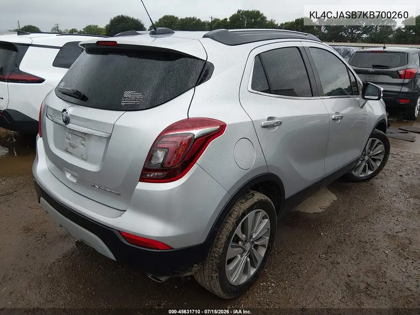 2019 Buick Encore Fwd Preferred VIN: KL4CJASB7KB700260 Lot: 45631710