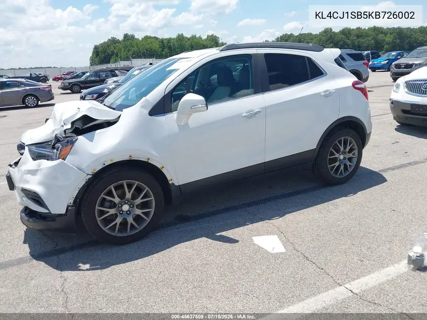 2019 Buick Encore Fwd Sport Touring VIN: KL4CJ1SB5KB726002 Lot: 45637509