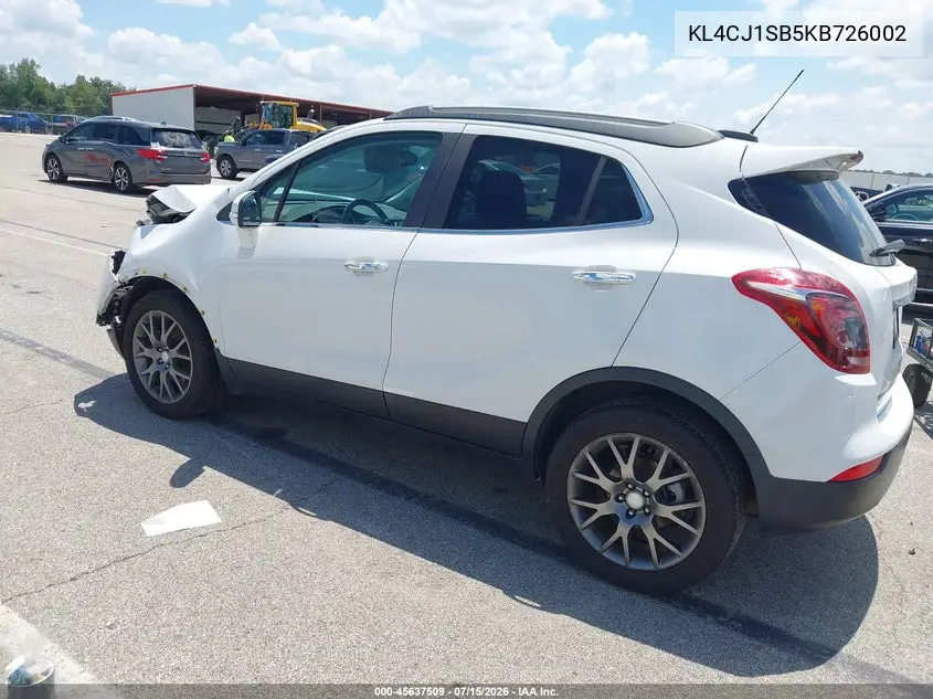 2019 Buick Encore Fwd Sport Touring VIN: KL4CJ1SB5KB726002 Lot: 45637509
