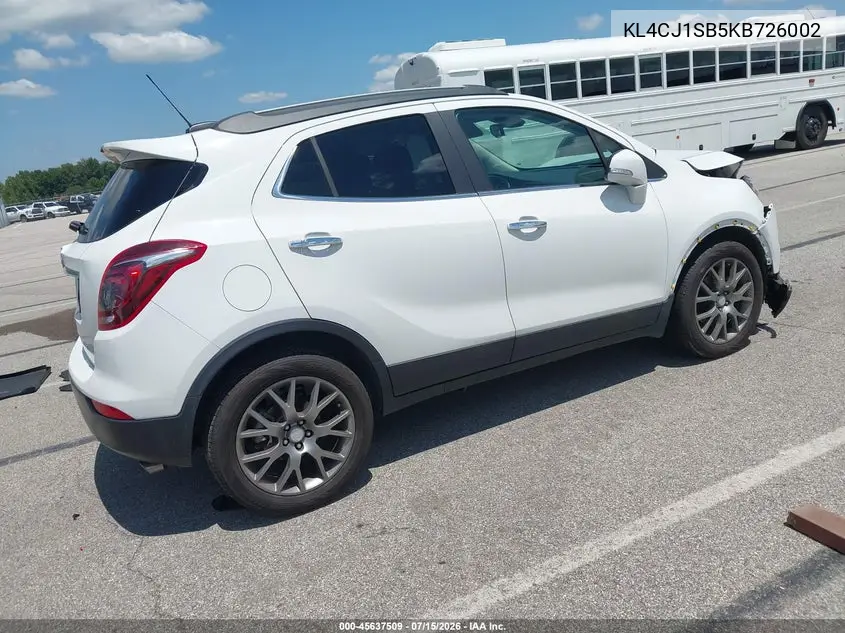 2019 Buick Encore Fwd Sport Touring VIN: KL4CJ1SB5KB726002 Lot: 45637509