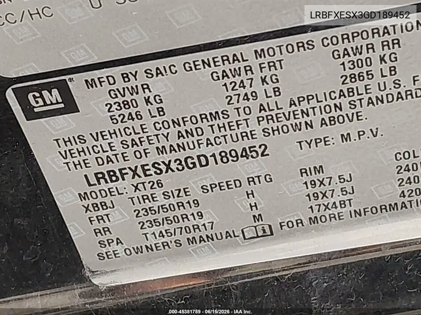 LRBFXESX3GD189452 2016 Buick Envision Premium I