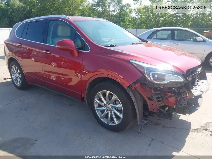 2019 Buick Envision Fwd Essence VIN: LRBFXCSA6KD026805 Lot: 45568330