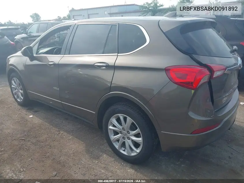 2019 Buick Envision Fwd Preferred VIN: LRBFXBSA8KD091892 Lot: 45628017