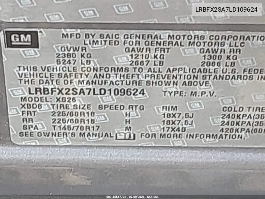 2020 Buick Envision Awd Essence VIN: LRBFX2SA7LD109624 Lot: 45547736