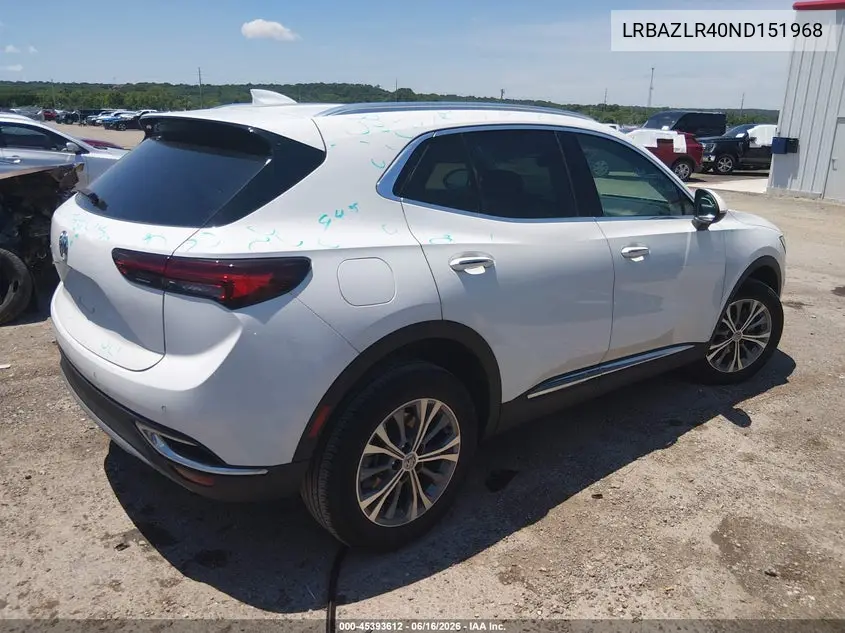 2022 Buick Envision Fwd Preferred VIN: LRBAZLR40ND151968 Lot: 45393612