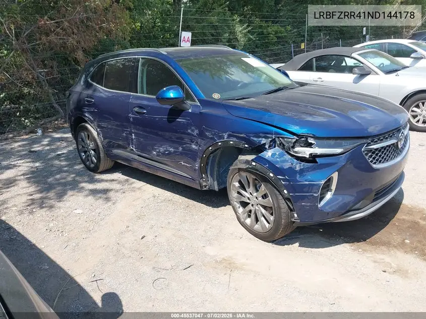 2022 Buick Envision Fwd Avenir VIN: LRBFZRR41ND144178 Lot: 45537047
