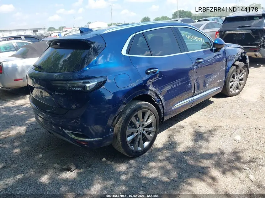 2022 Buick Envision Fwd Avenir VIN: LRBFZRR41ND144178 Lot: 45537047