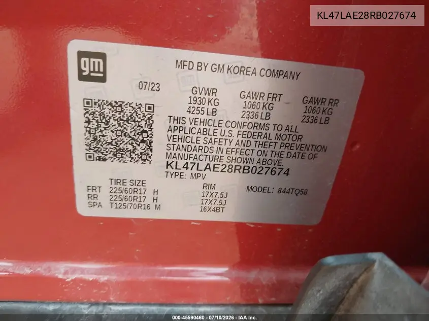2024 Buick Envista Preferred Fwd VIN: KL47LAE28RB027674 Lot: 45590460