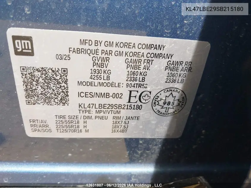 2025 Buick Envista Sport Touring Fwd VIN: KL47LBE29SB215180 Lot: 12631807